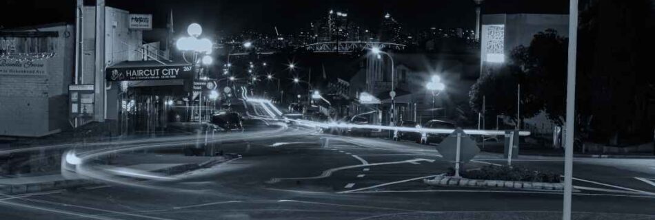 Night Traffic With the Auckland City Skyline as a Backdrop