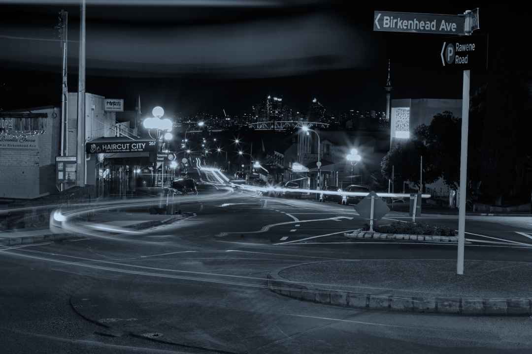 Night Traffic With the Auckland City Skyline as a Backdrop